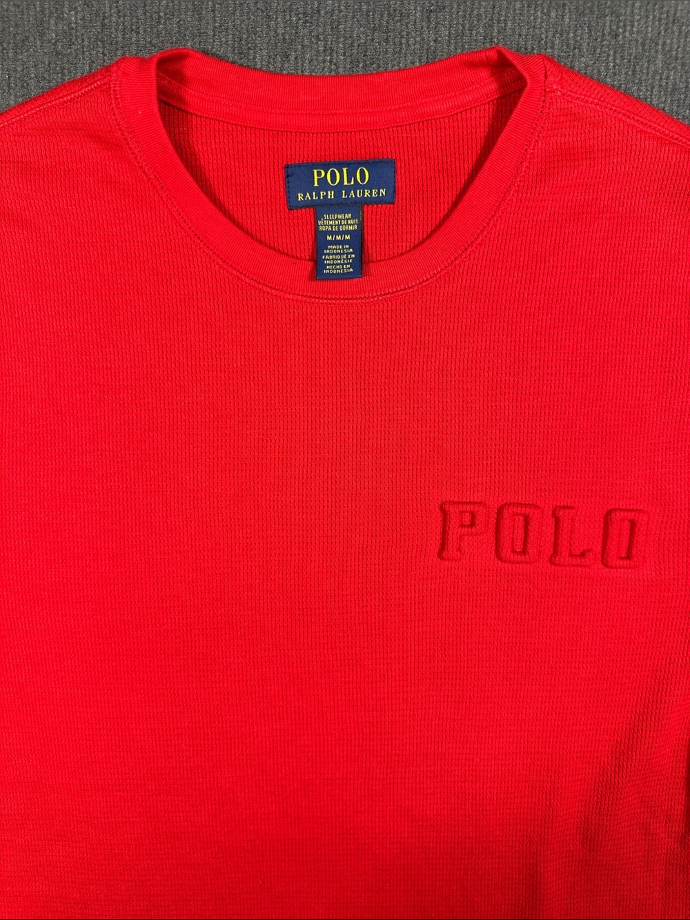 Polo Ralph Lauren Red Waffle Knit Sleepwear Long Sleeve Shirt Medium Logo Pony